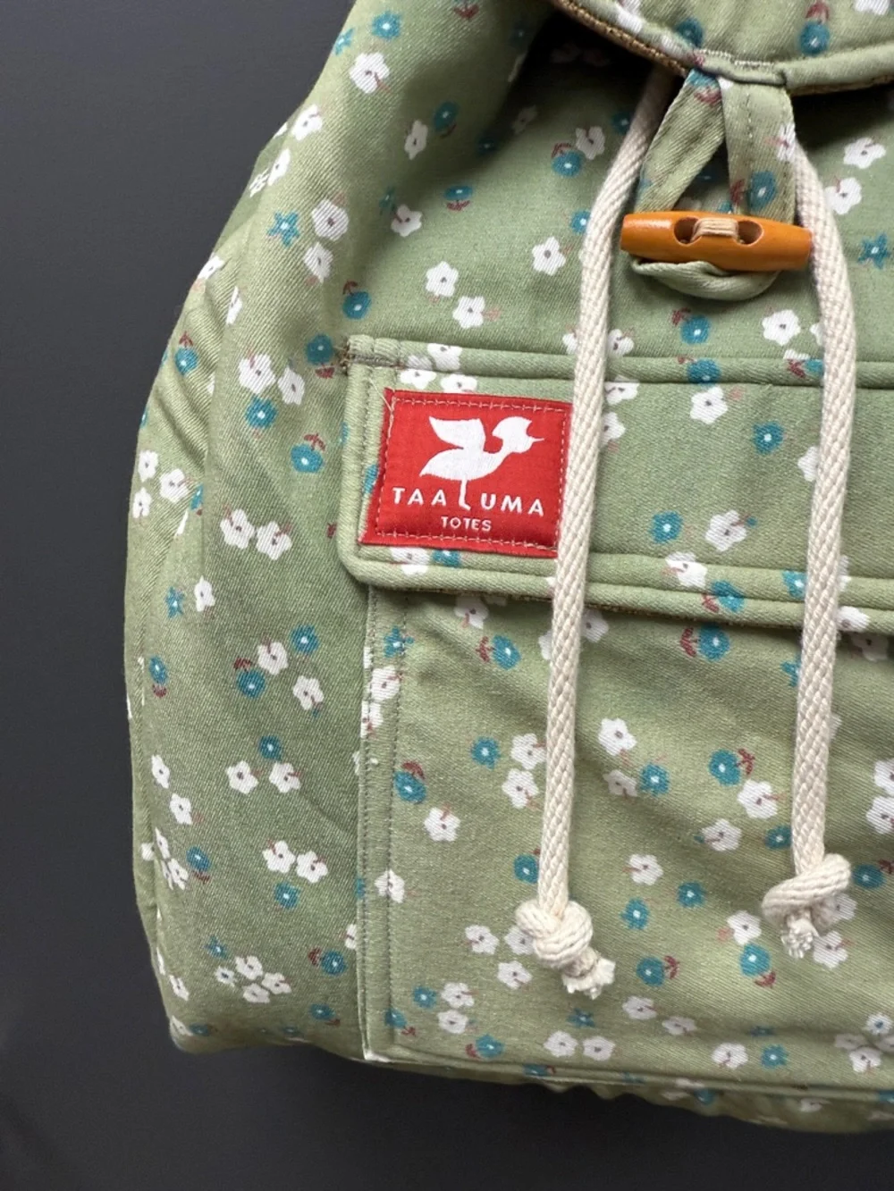 Taalum Olive Floral Canvas Drawstring Backpack